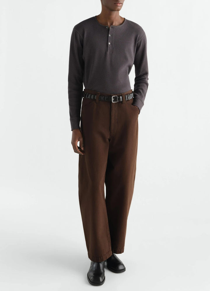 Long-sleeve linen and cotton ribbed jersey Henley T-shirt