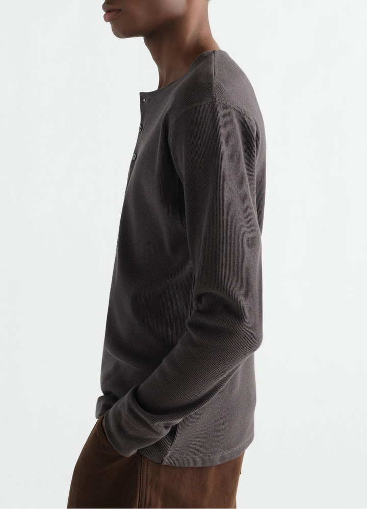 Long-sleeve linen and cotton ribbed jersey Henley T-shirt