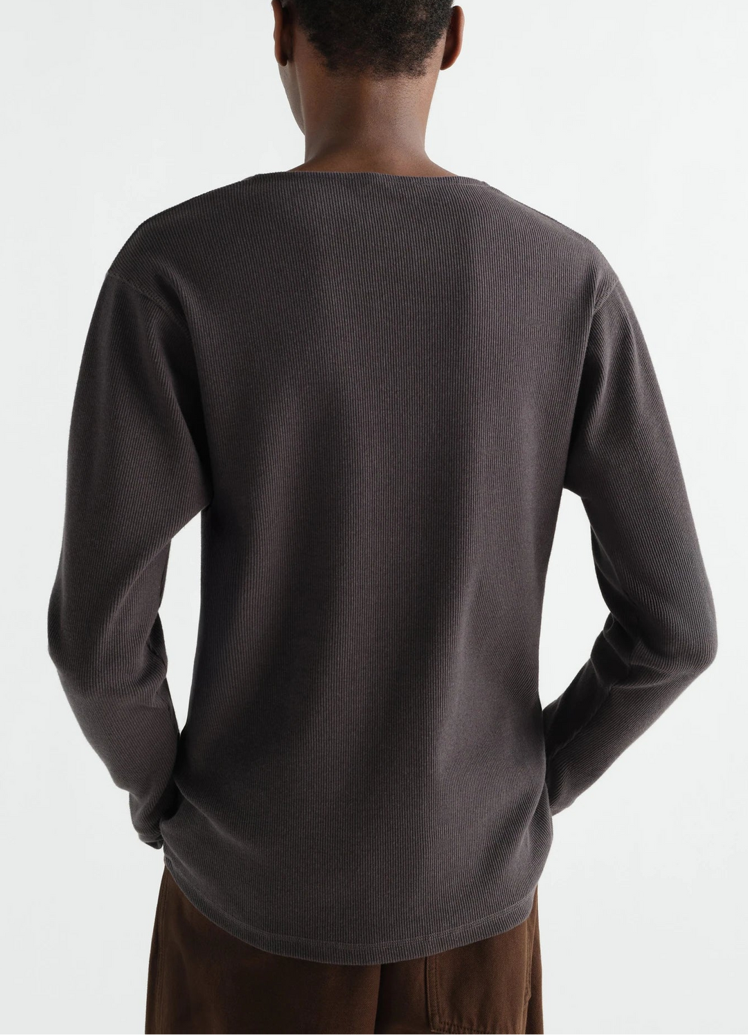Long-sleeve linen and cotton ribbed jersey Henley T-shirt