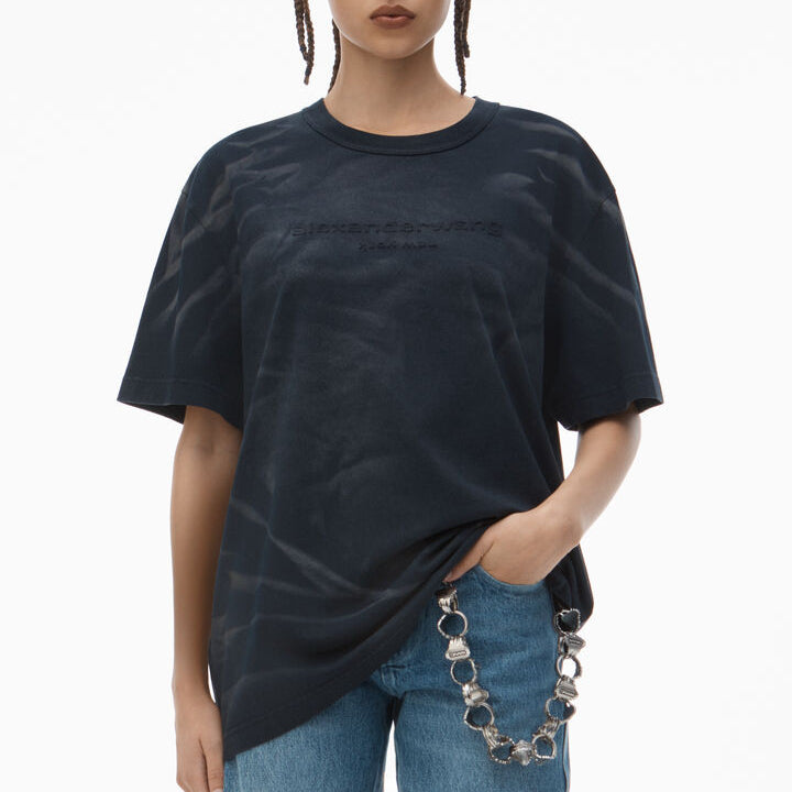 【Alexander Wang】ユニセックスコットンクルーネックTシャツ alexander wang - DISTRESSED LOGO SHORT SLEEVE TEE / コットン