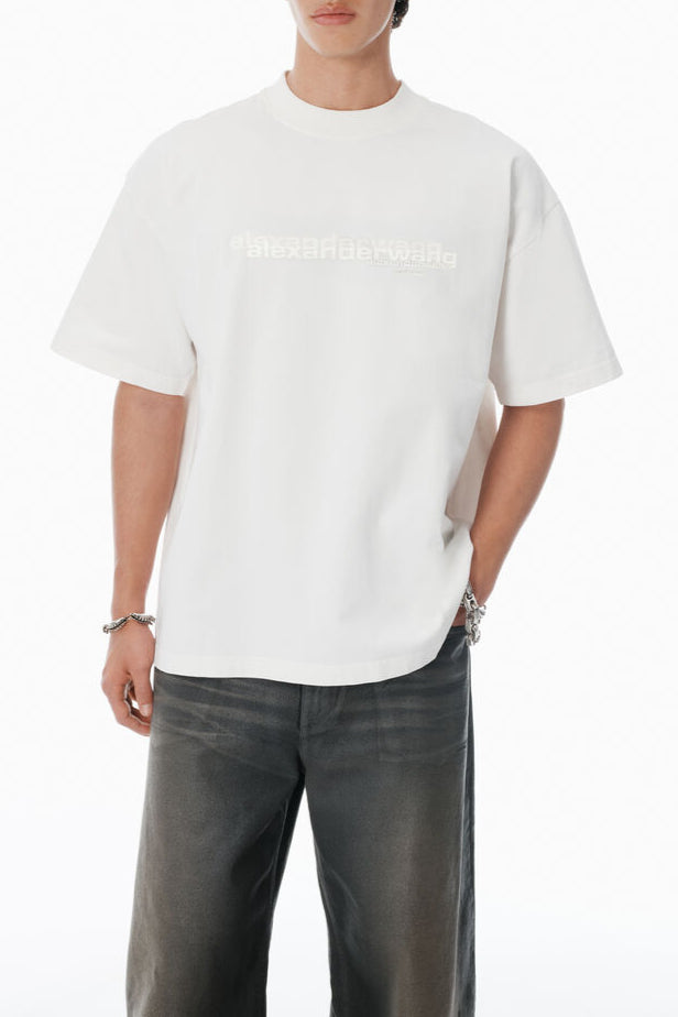 【Alexander Wang】ホワイトコットンオーバーサイズロゴTシャツ alexanderwang アレキサンダーワング コットンジャージーのロゴ