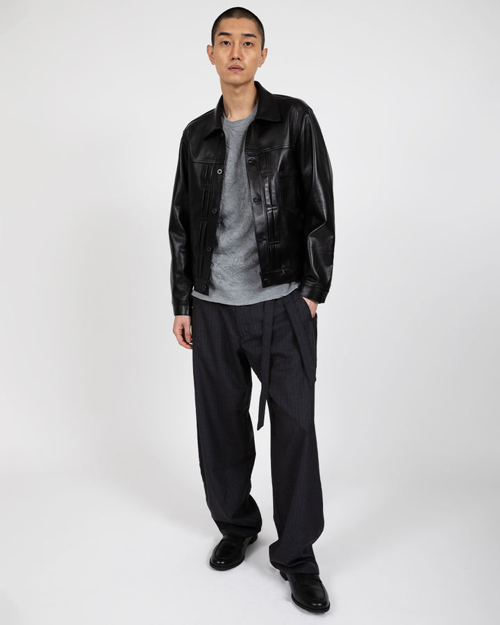 REN PINSTRIPE BELTED TUCK TROUSERS IN WOOL