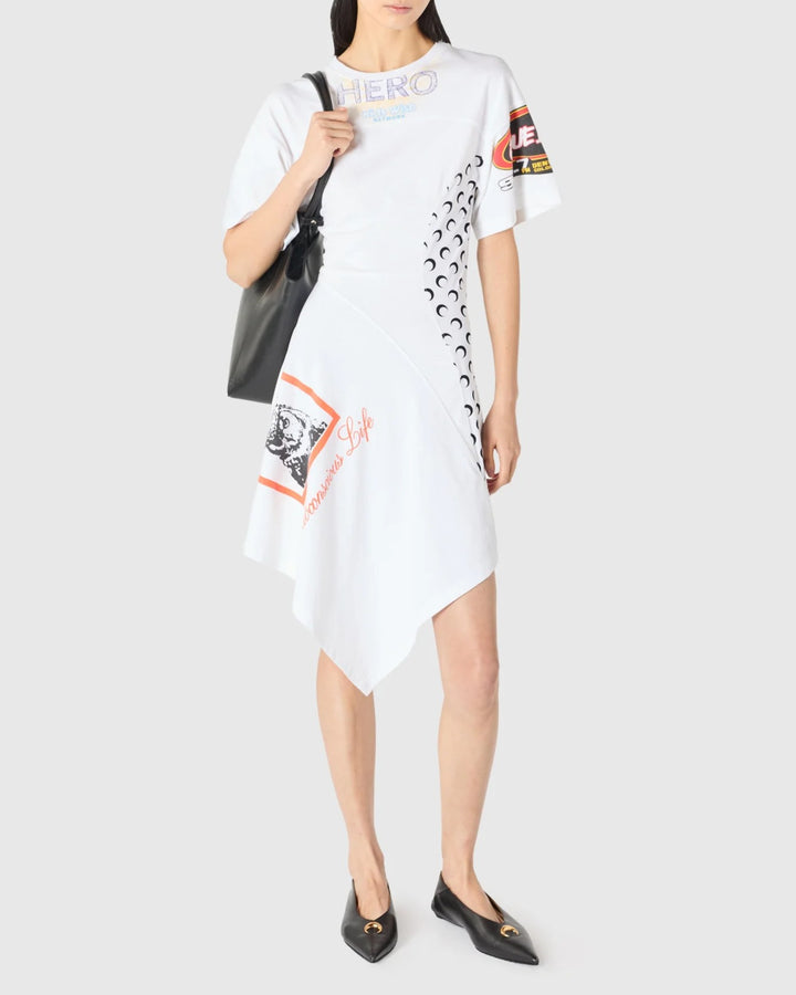 Marine Serre - Upcycled jersey asymetrical knee length dress