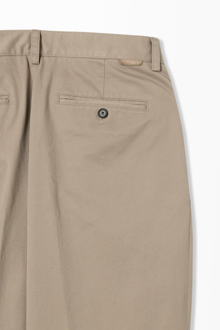 Beige Two-Tuck Cotton Pants