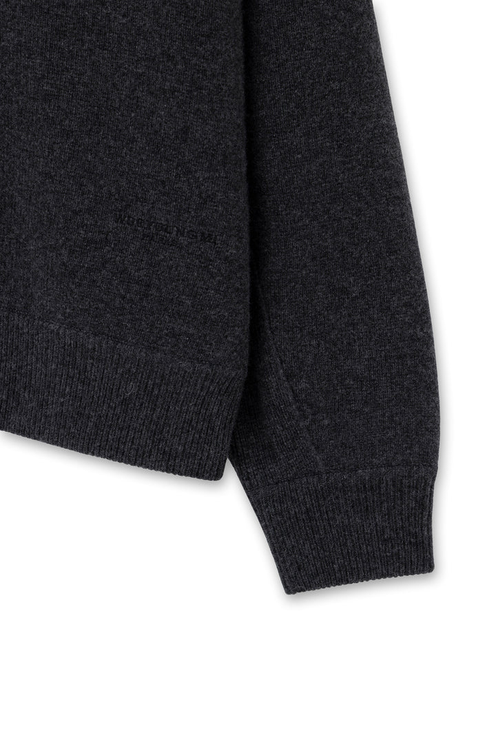 Gray Round Neck Wool Cardigan