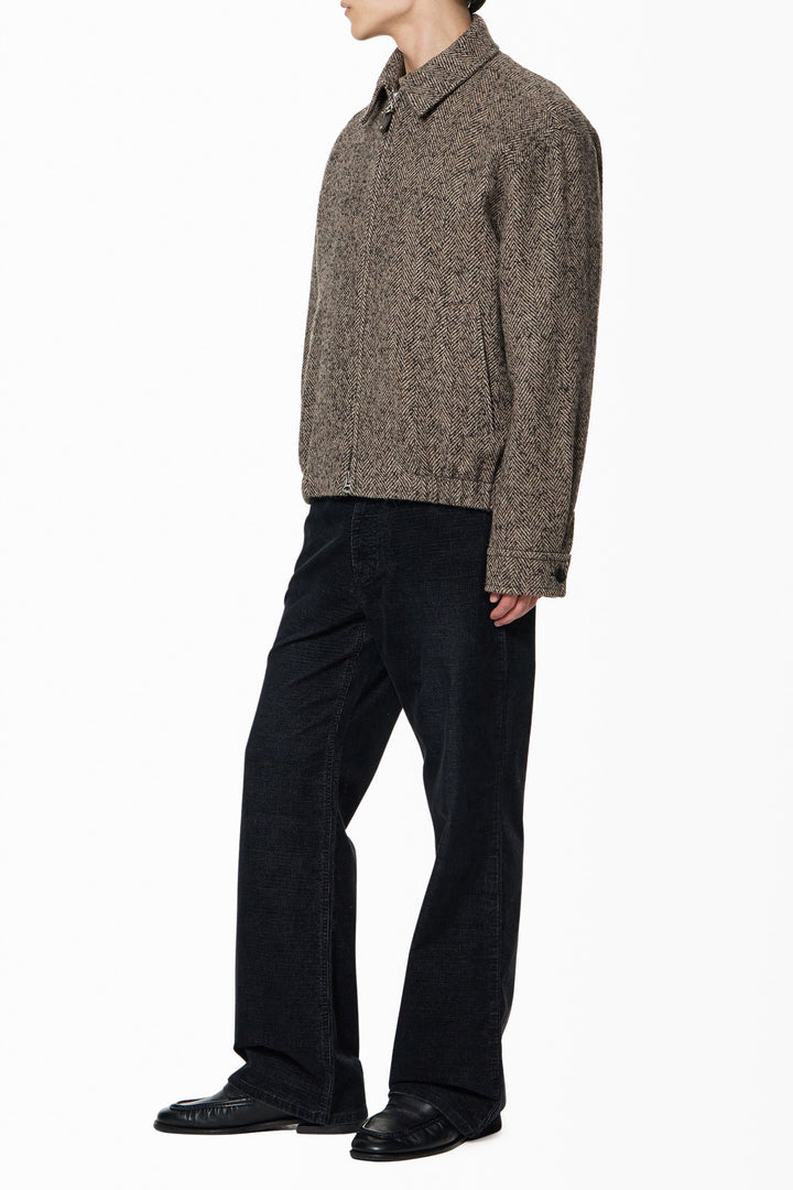Brown Herringbone Blouson Jacket