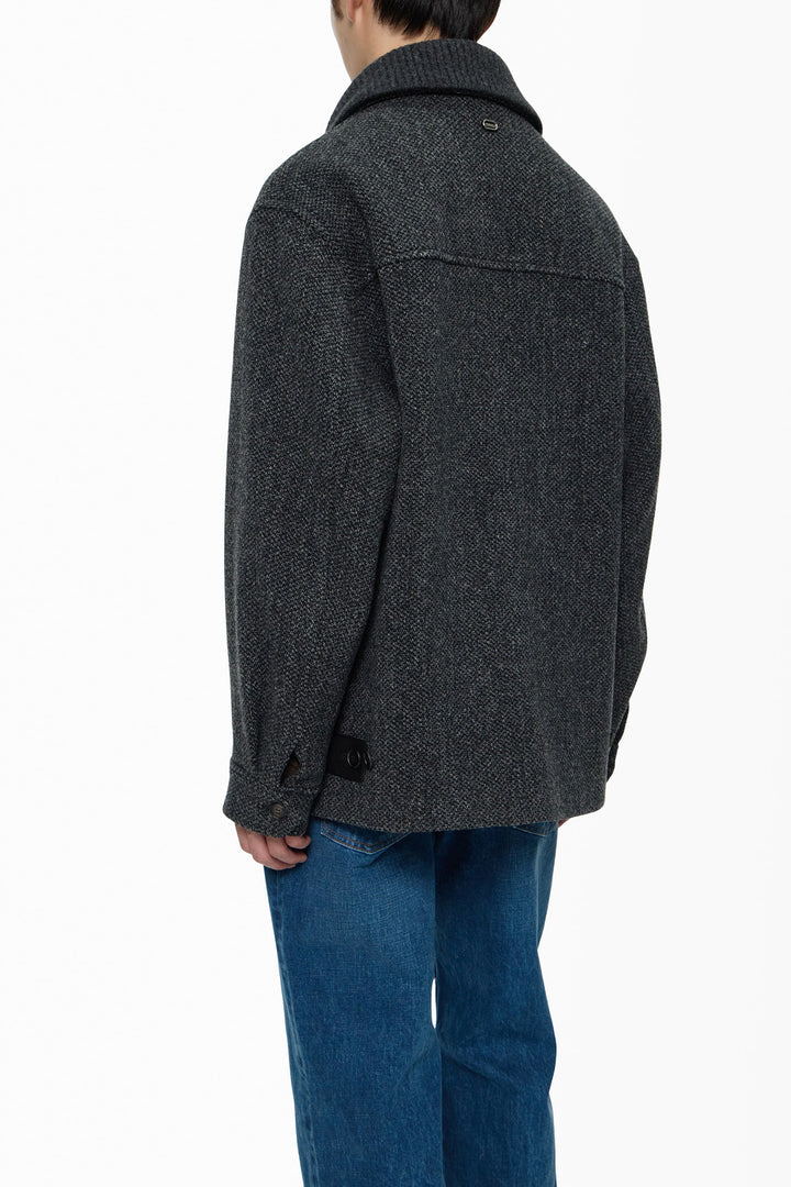 Gray Knit Collared Wool Jacket