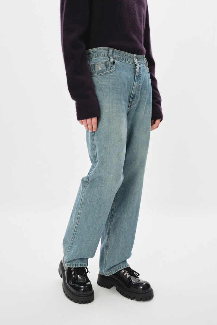 Blue Straight Denim Pants
