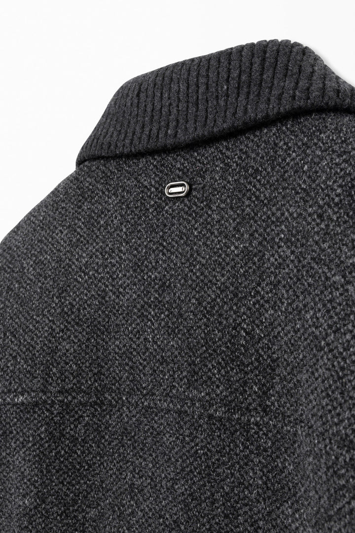 Gray Knit Collared Wool Jacket
