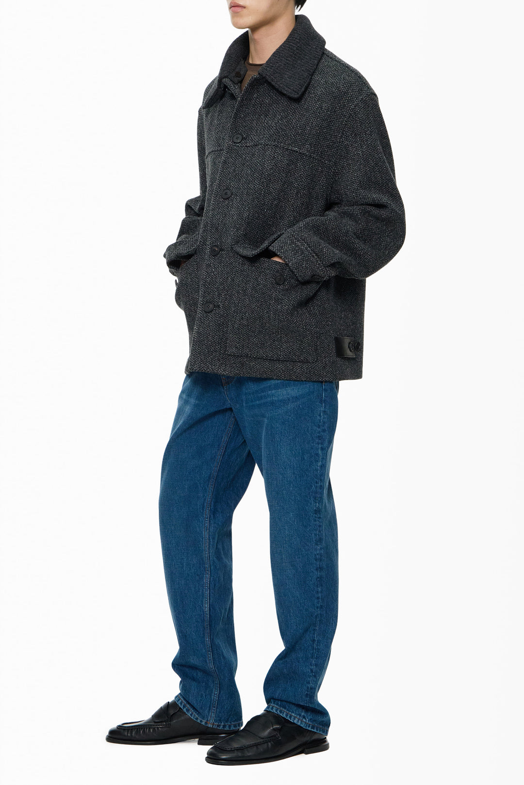 Gray Knit Collared Wool Jacket