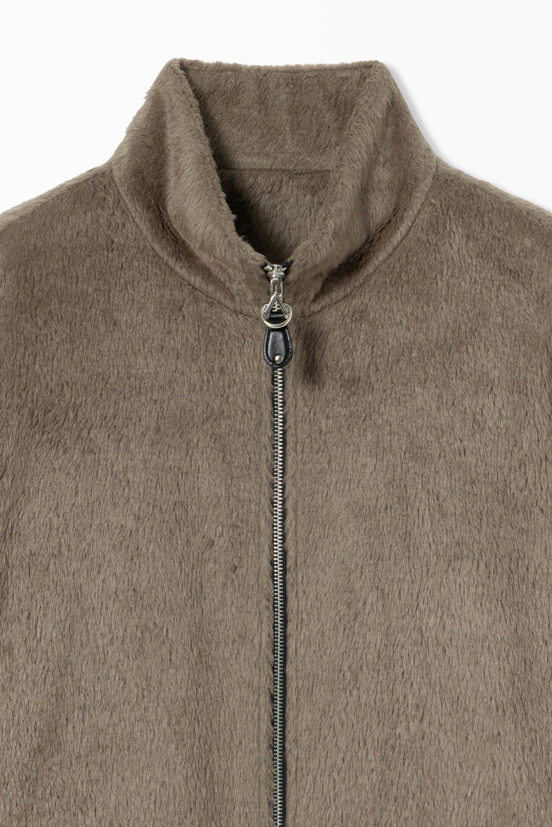 Brown Hairy High-Neck Zip-Up Jacket