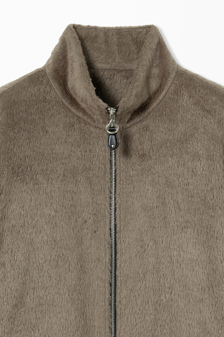 Brown Hairy High-Neck Zip-Up Jacket