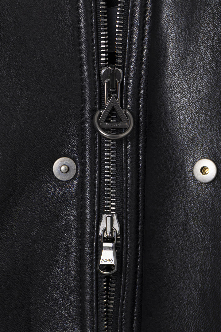 Black Band-Neck Leather Jacket