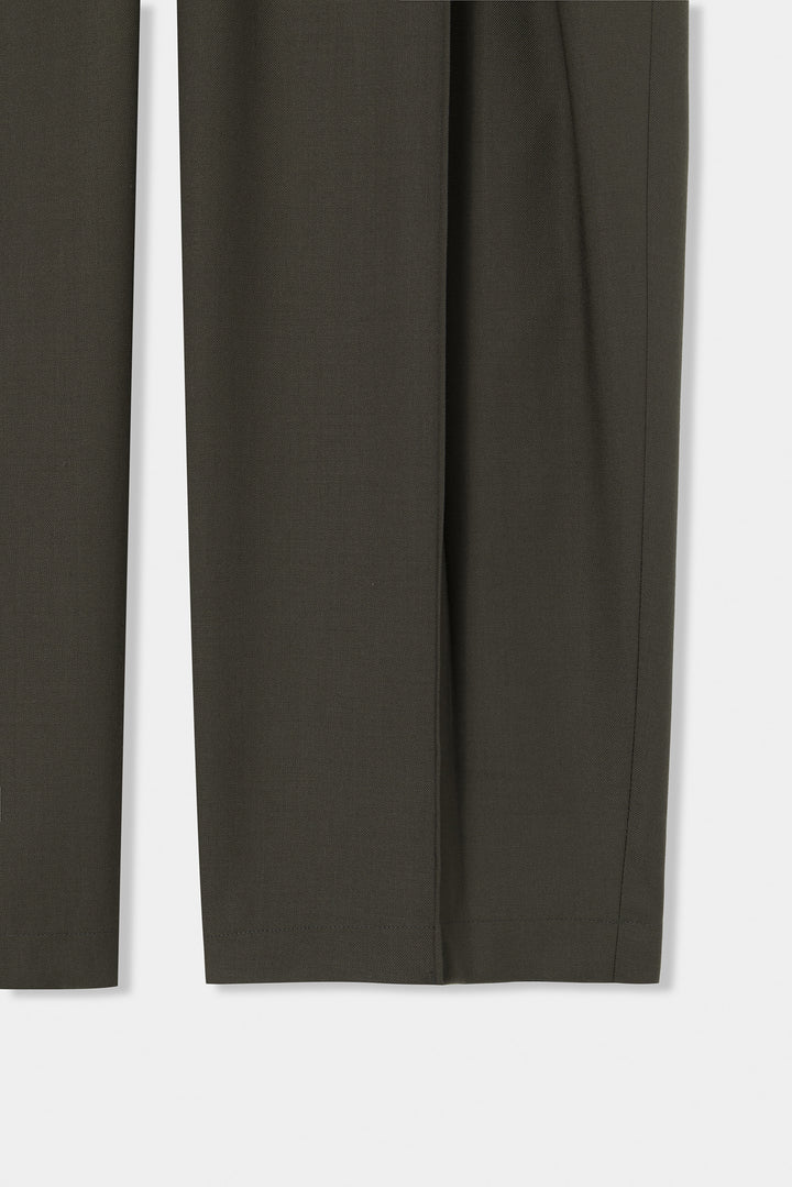 Khaki Wool Single-Pleat Side Pants