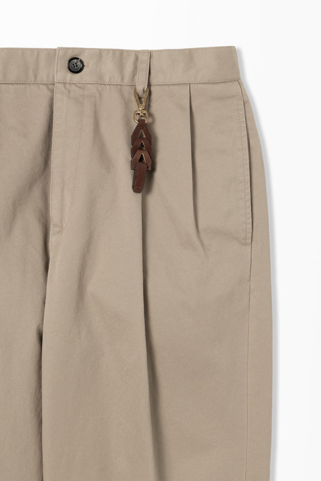 Beige Two-Tuck Cotton Pants