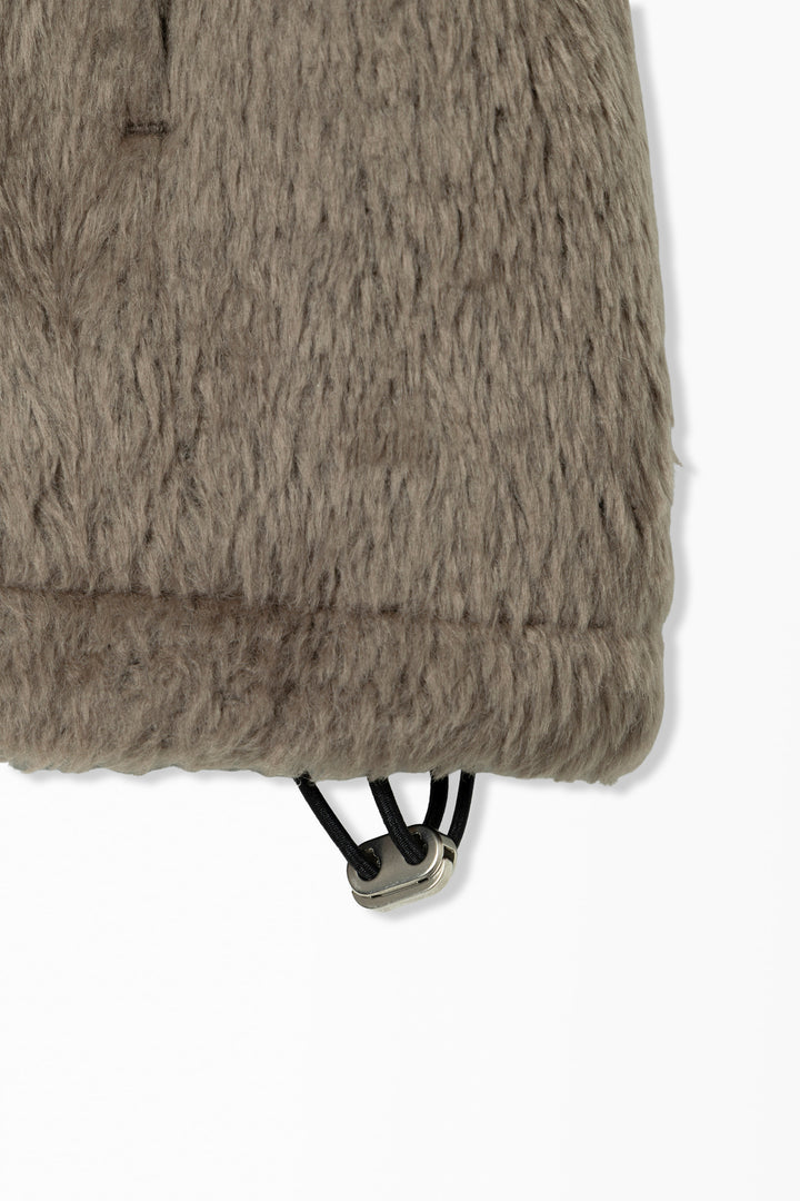 Brown Hairy High-Neck Zip-Up Jacket