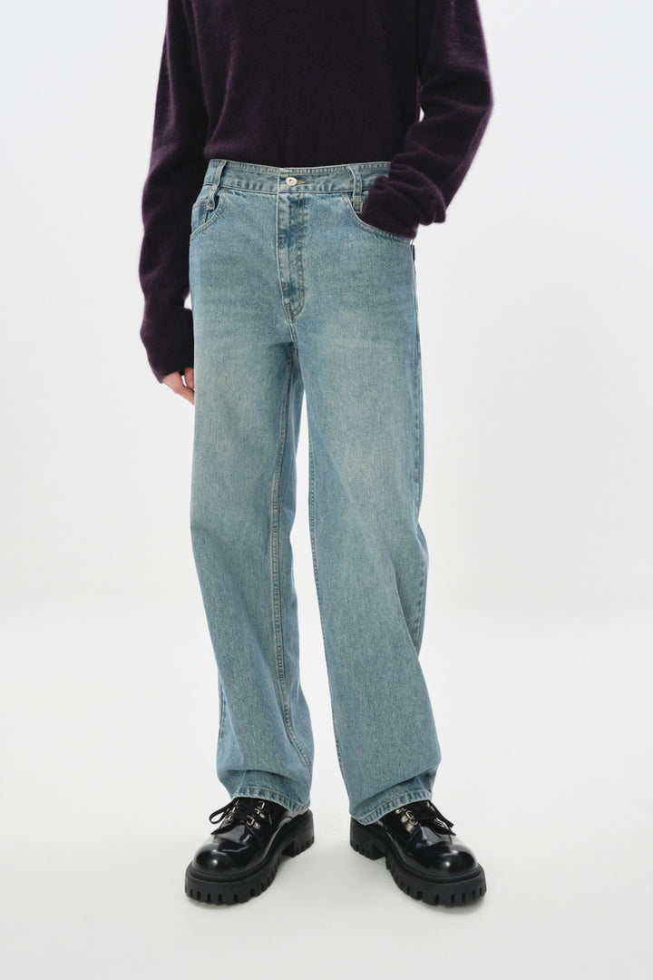 Blue Straight Denim Pants