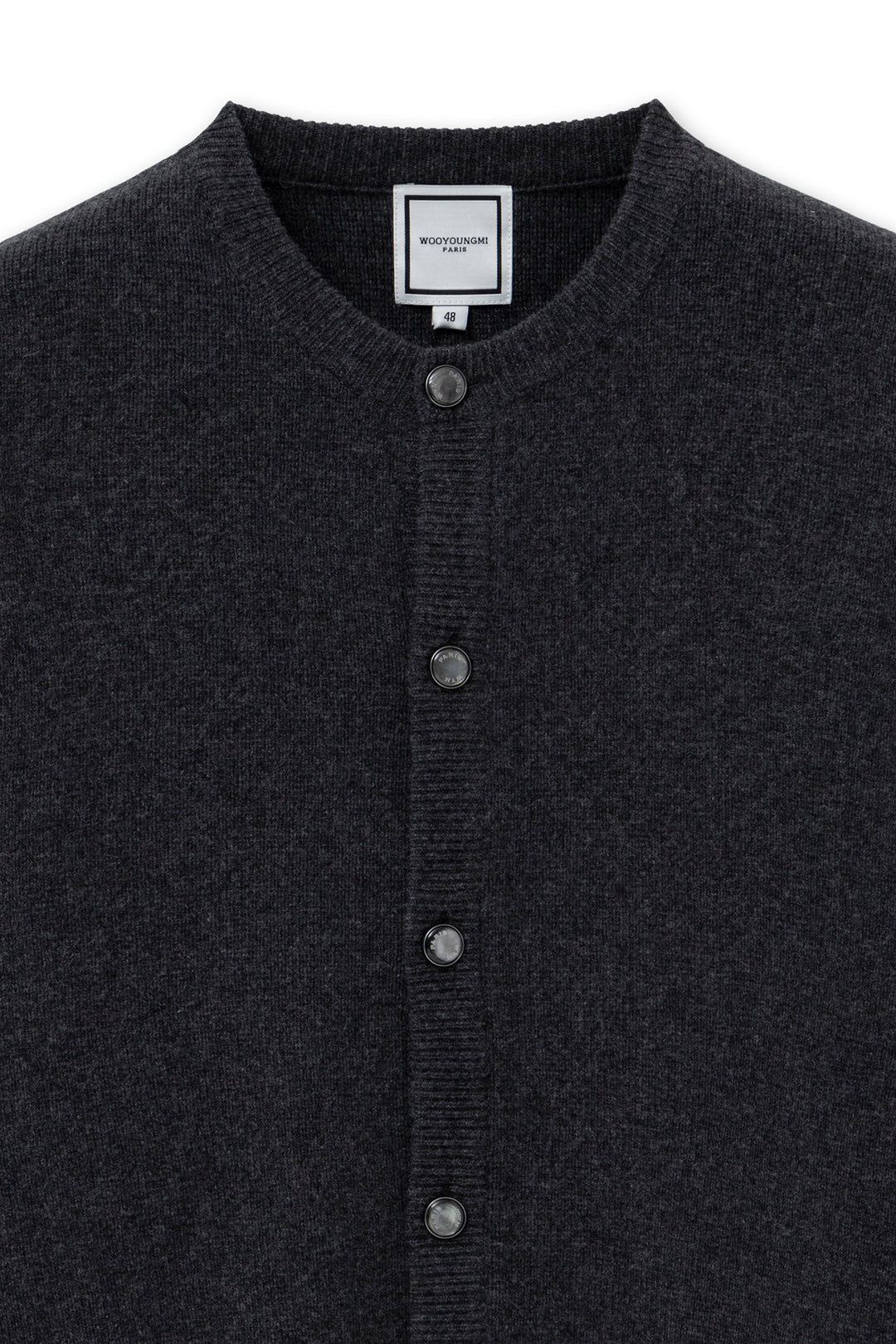 Gray Round Neck Wool Cardigan