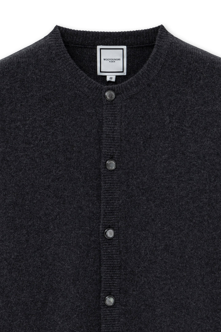 Gray Round Neck Wool Cardigan