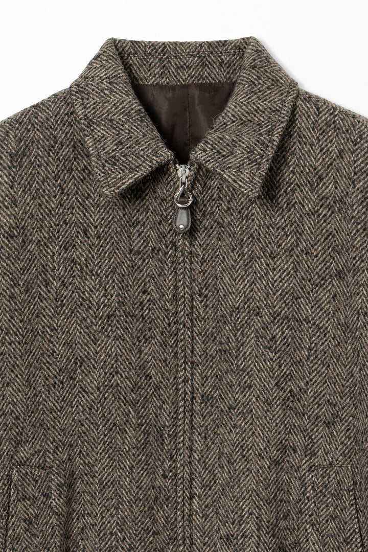 Brown Herringbone Blouson Jacket
