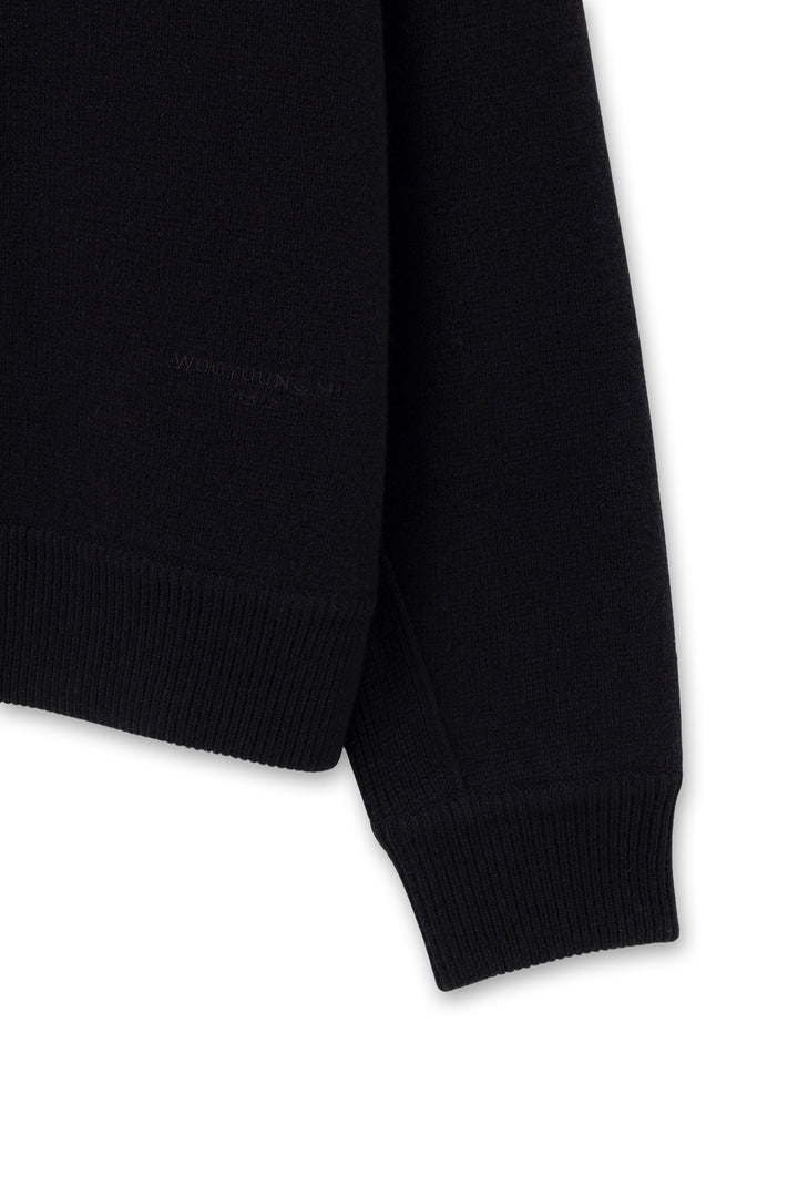 Black Round Neck Wool Cardigan