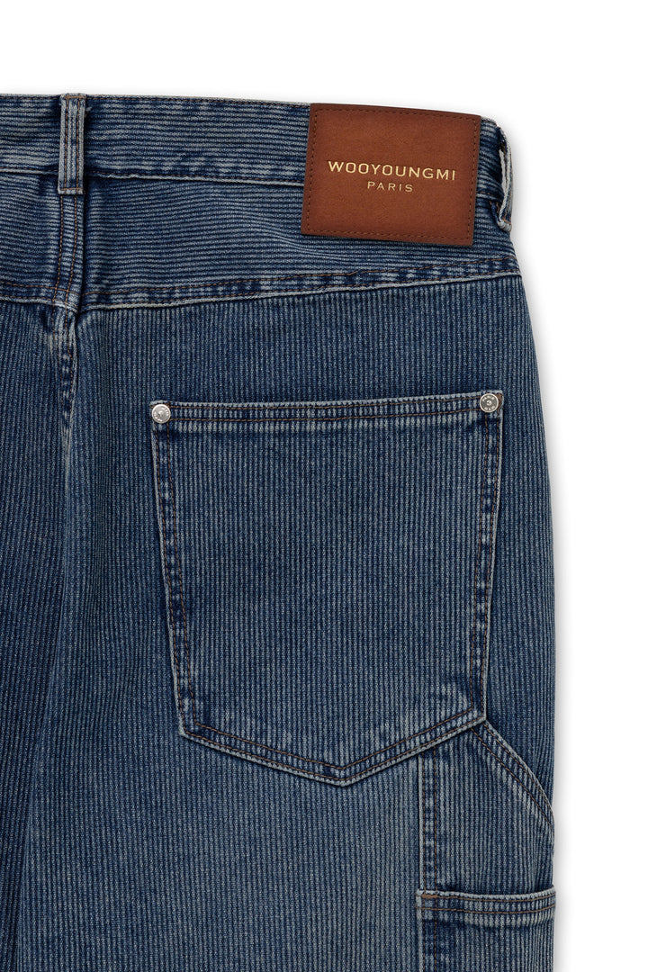 Blue Straight Ribbed Denim Pants
