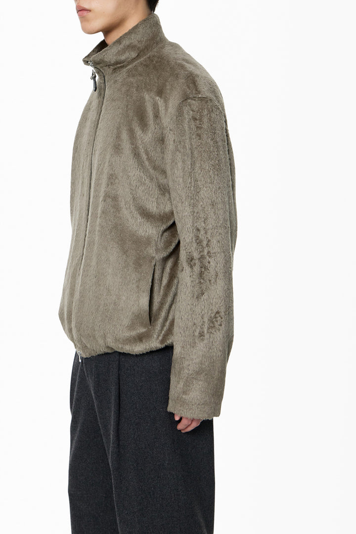 Brown Hairy High-Neck Zip-Up Jacket