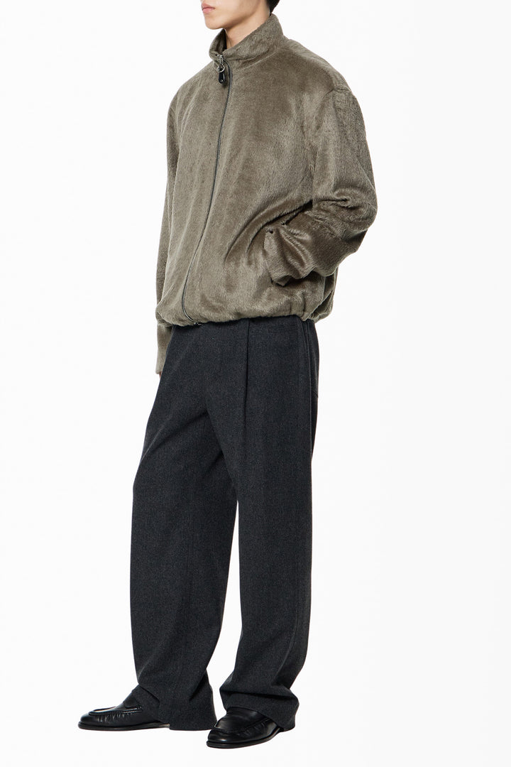 Brown Hairy High-Neck Zip-Up Jacket