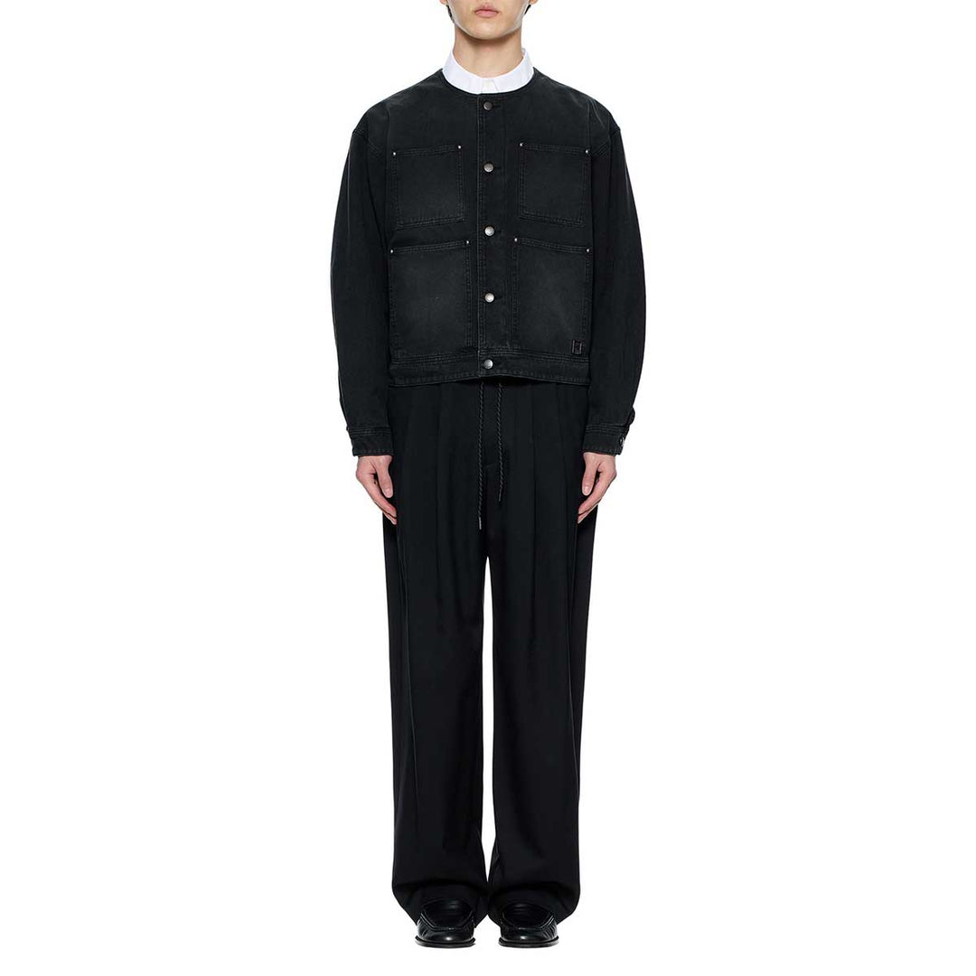 WOOYOUNGMI - Collarless Dyed Denim Jacket