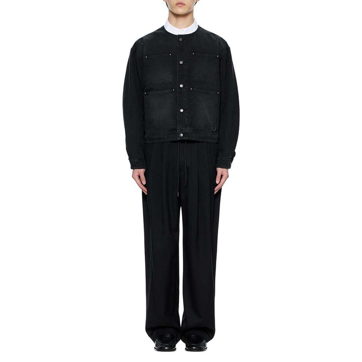 WOOYOUNGMI - Collarless Dyed Denim Jacket