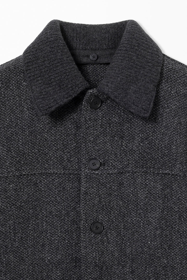 Gray Knit Collared Wool Jacket