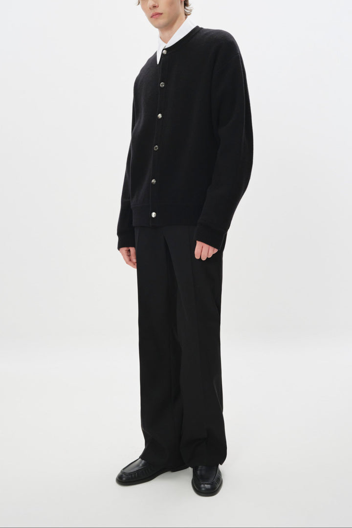 Black Round Neck Wool Cardigan