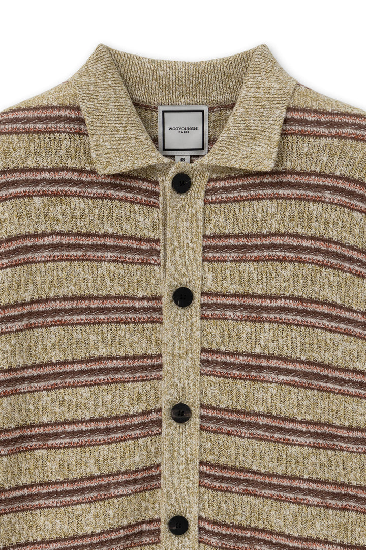 Green Striped Short Sleeve Cardigan