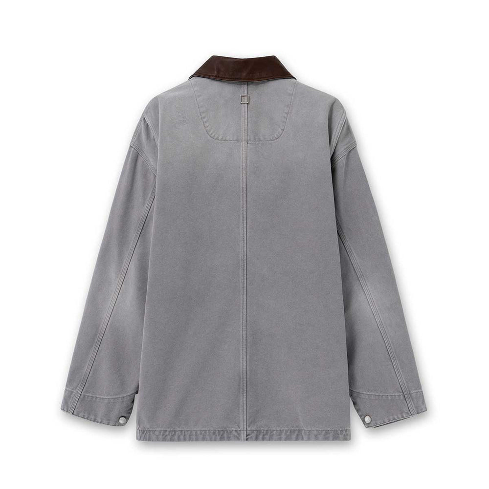 WOOYOUNGMI - Leather Collar Dyed Denim Coat