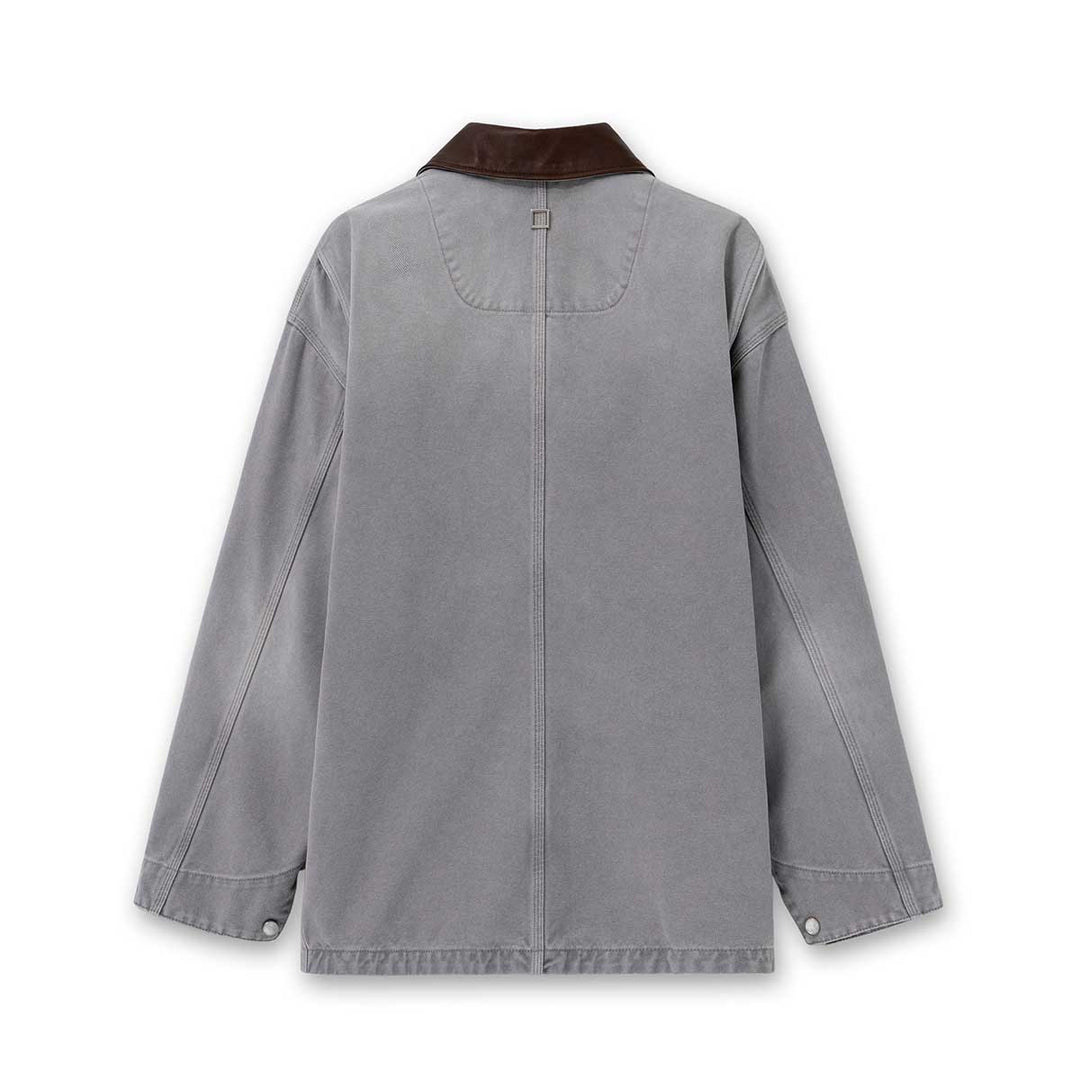 WOOYOUNGMI - Leather Collar Dyed Denim Coat