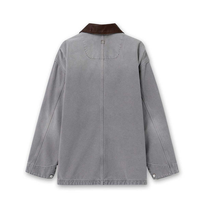 WOOYOUNGMI - Leather Collar Dyed Denim Coat