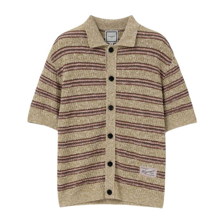 Green Striped Short Sleeve Cardigan