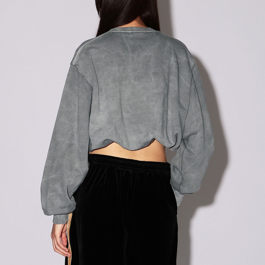 WASHED CROPPED CRENECK SWEATSHIRT