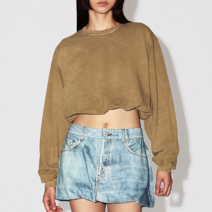 WASHED CROPPED CRENECK SWEATSHIRT