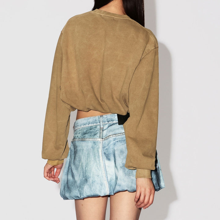 WASHED CROPPED CRENECK SWEATSHIRT