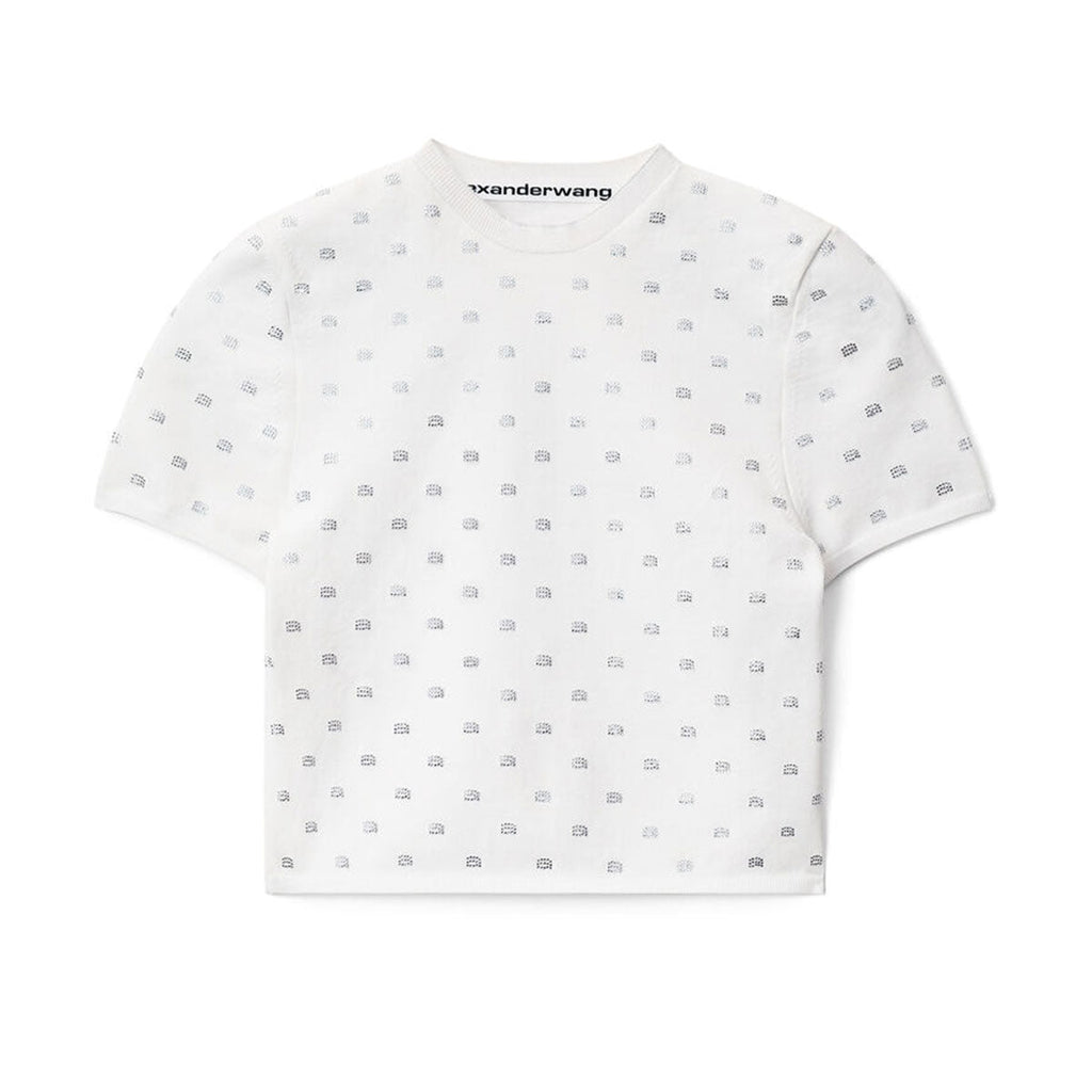 Crystal nylon cropped logo T -shirt | Why are you here?