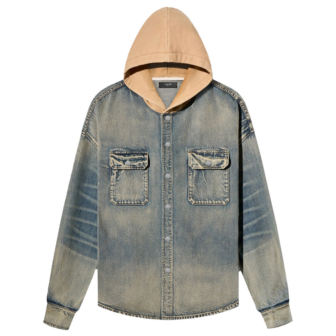 DENIM HOODED OVERSHIRT - Why are you here?