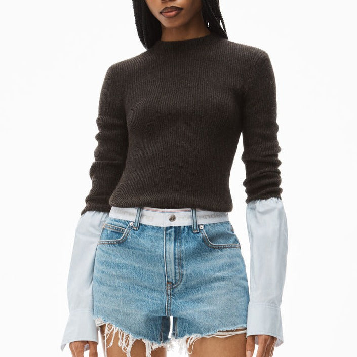 RIBBED CREWNECK PULLOVER W/COMPACT COTTON CUFF - Alexander Wang