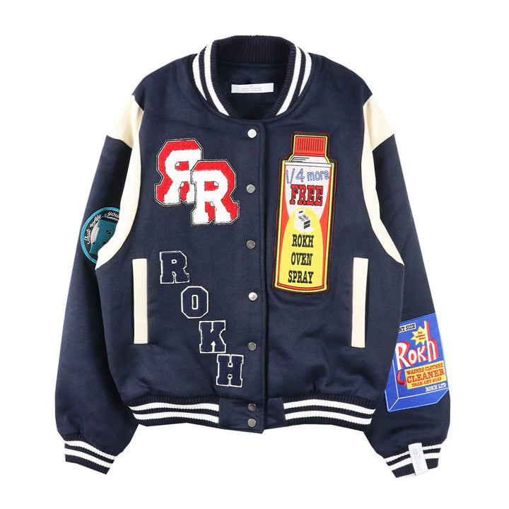 MULTI PATCH BASEBALL JACKET - Why are you here?
