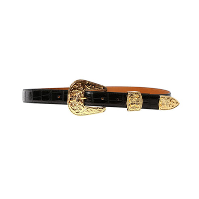 Papillon Western Tip Belt - Crocodile Embossed Leather - Needles